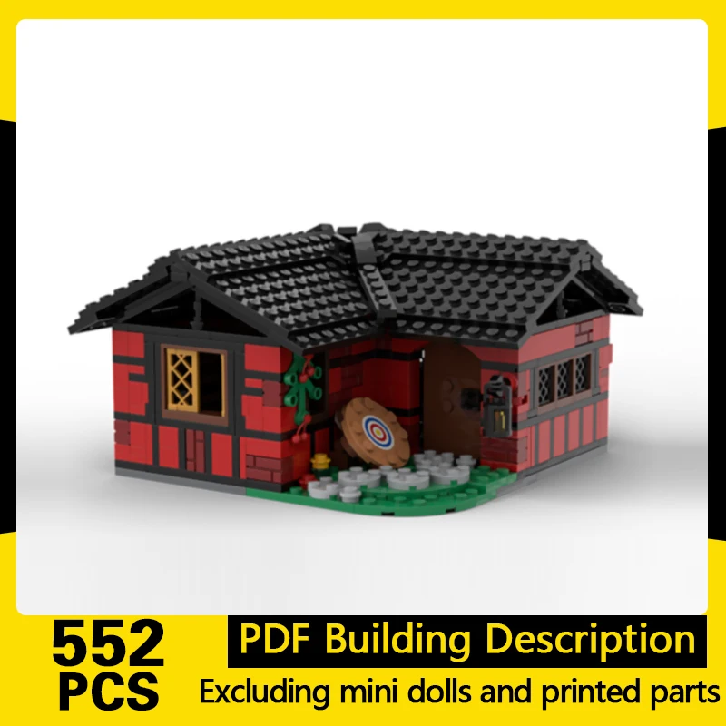 Medieval Castle Model MOC Building Bricks Black Sloped Roof Barracks Modular Technology Gifts Holiday Assemble Children Toy Suit