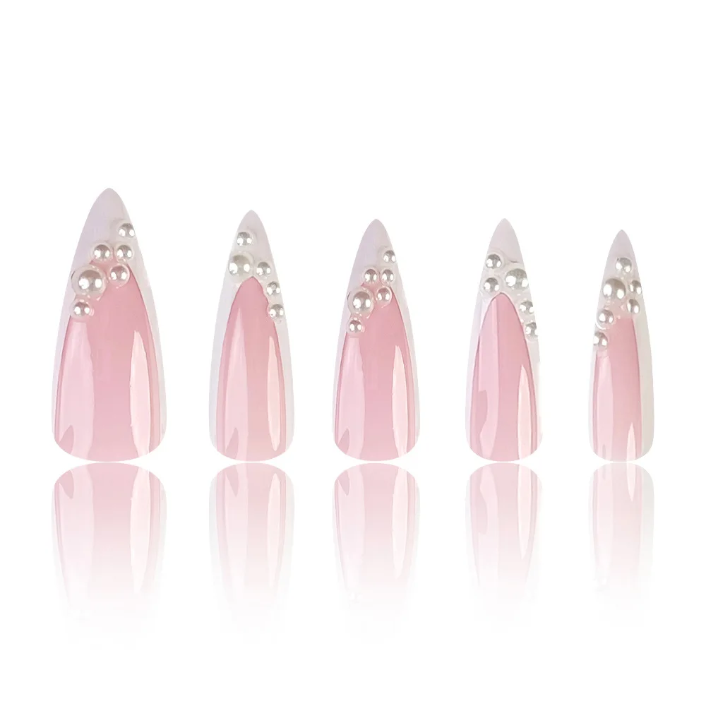 

2026 New Simple Extra Long Water Drop Nails Wearable Nails European and American Foreign Trade Pearl French Fake Nail Patch