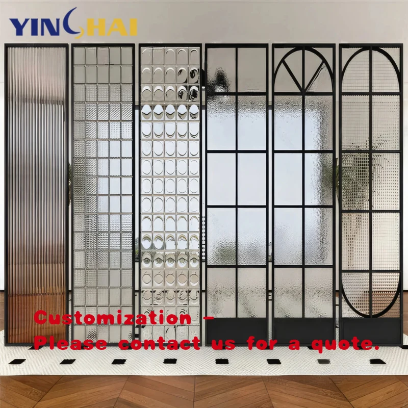 custom.Modern Room Divider Black Stainless Steel Frame Glass Screen Divider Hotel Living Room Restaurant Partition Wall Divider