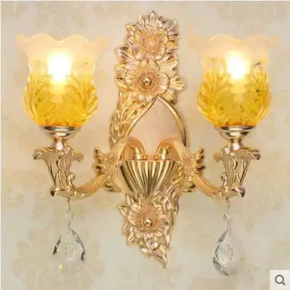 

European alloy crystal wall lamp living room background wall bedroom American style modern simple jade wall lamp