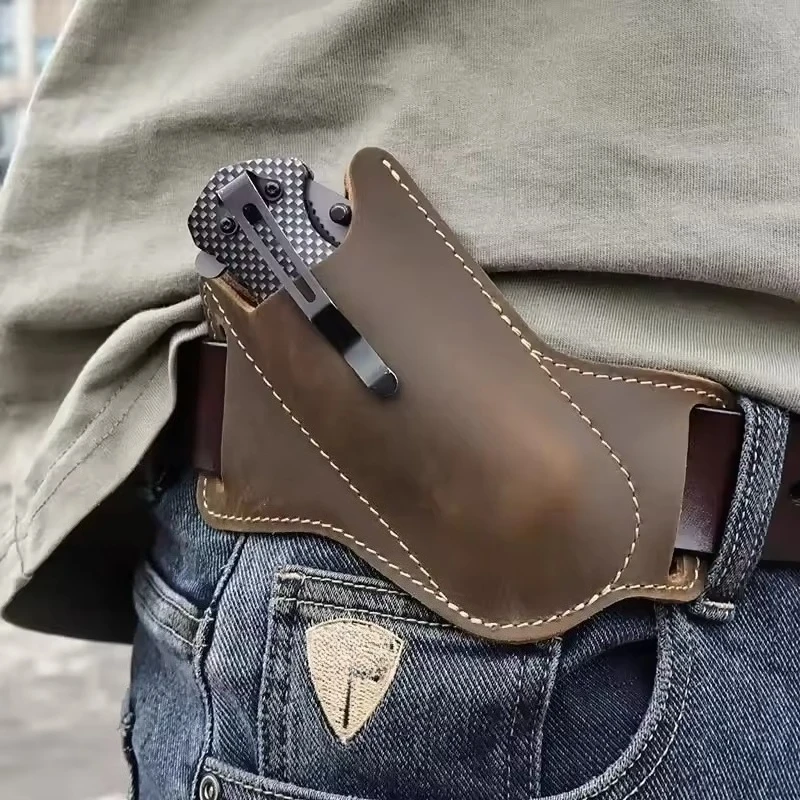 1 st Outdoor Tactiek Lederen Messen Schede EDC Lederen Schede voor Zakmessen Carrier Mini Messen Zaklamp Lederen Holsters