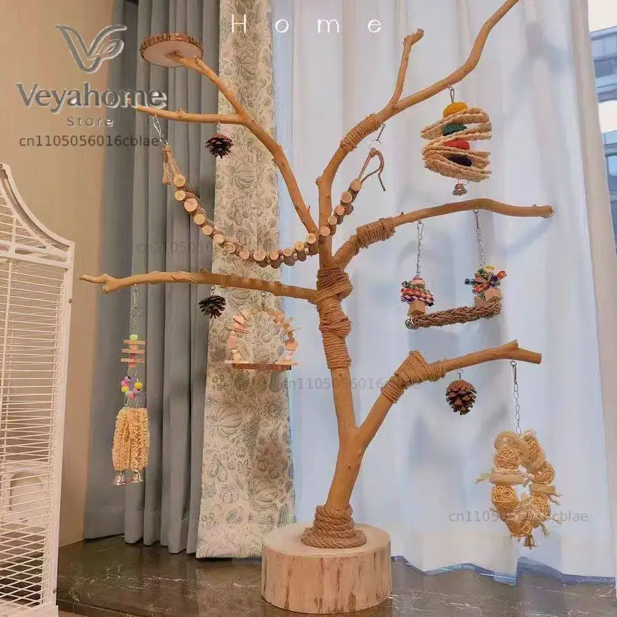 Vogelständer aus Baumstamm, Ast, Holzstamm, Baumstange, Papageienstange, Baumstammstange, Holzstamm, Schaukel, Vogelkäfig, Massivholz, Lampenständer, abgestorbener Ast