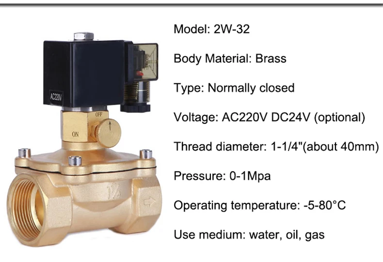 1/2" 3/4" 1" 1-1/4" 1-1/2" 2" Messing Elektrisches Magnetventil mit manuellem Notschalter AC220V DC24V für Wasser Öl Luft – Detail 8