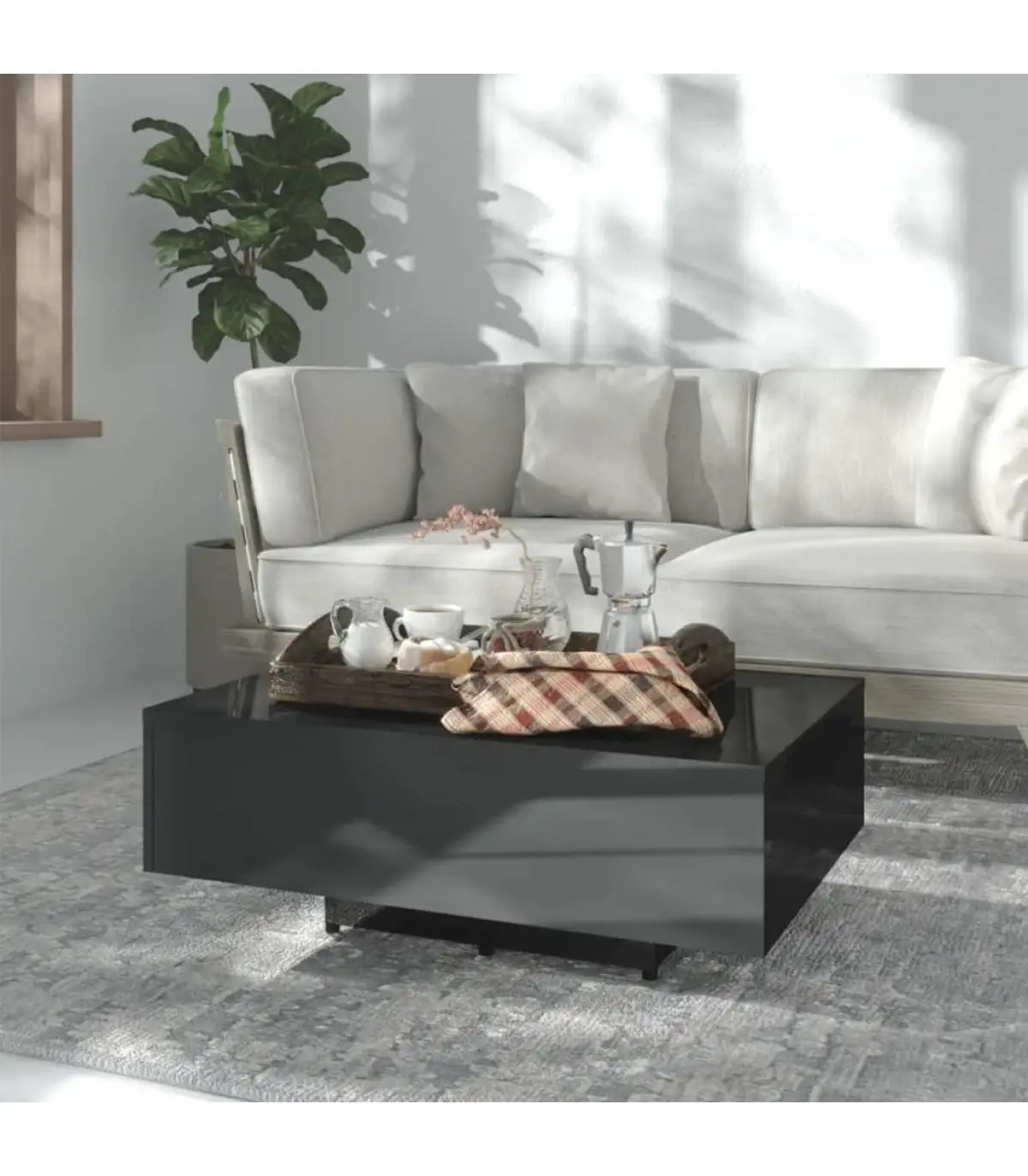 Coffee tables center table shiny black plywood 85x55x31 cm