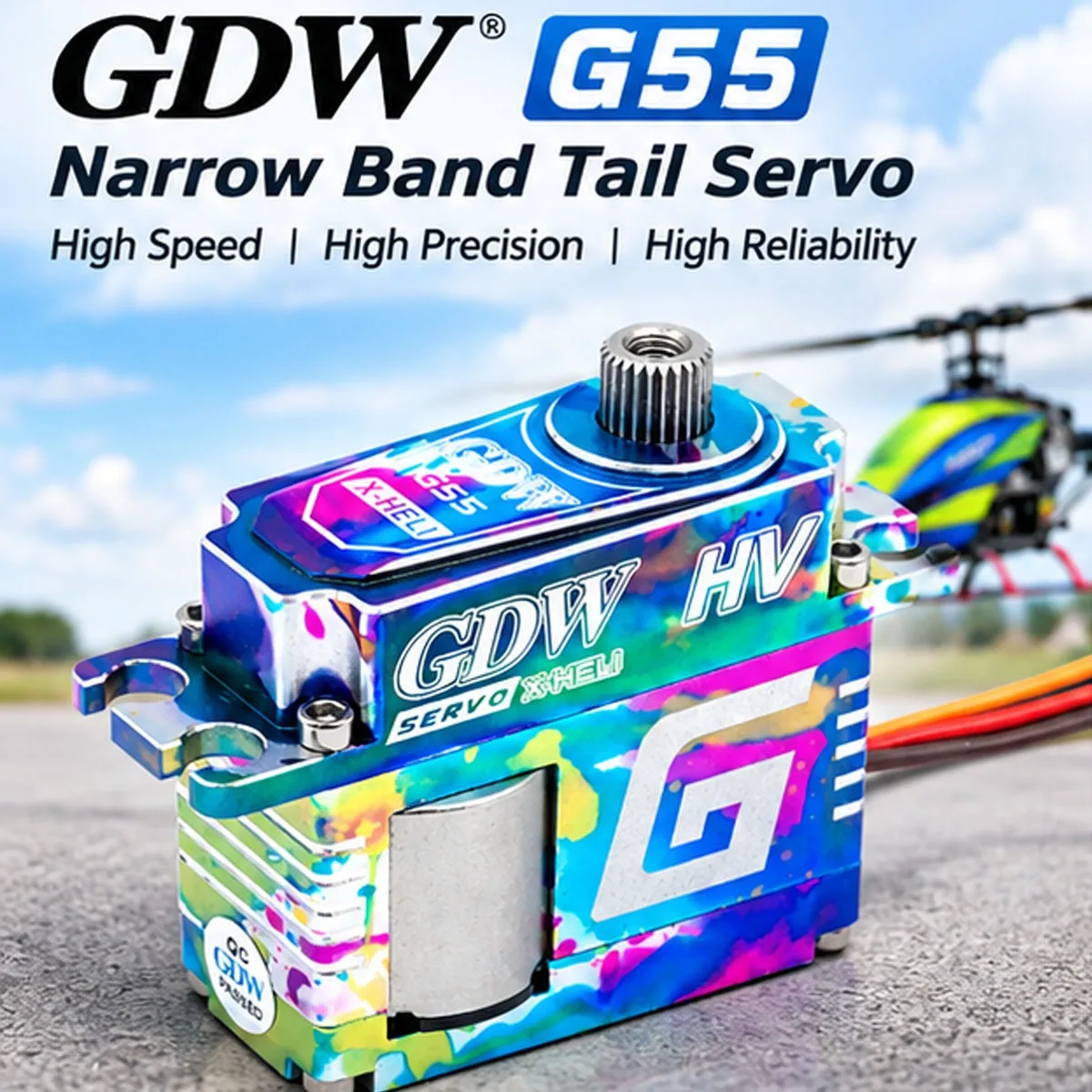 GDW G55 Narrow Band Tail Servo for Competition RC Helicopter, High Speed Brushless Medium Digital Servo
