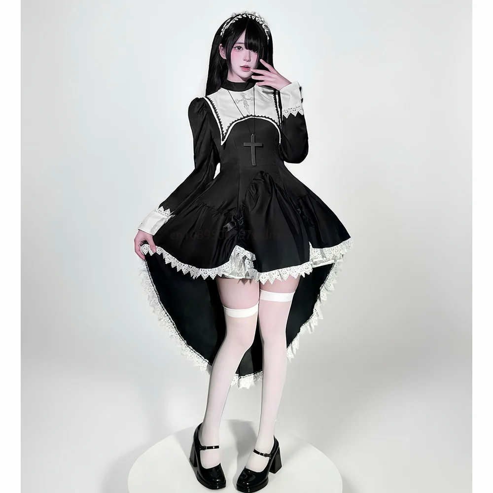 

Black Goth Nun Dress Cosplay Costume Girl Woman Anime Nun Dress Trending Party Holiday Costumes S -5XL