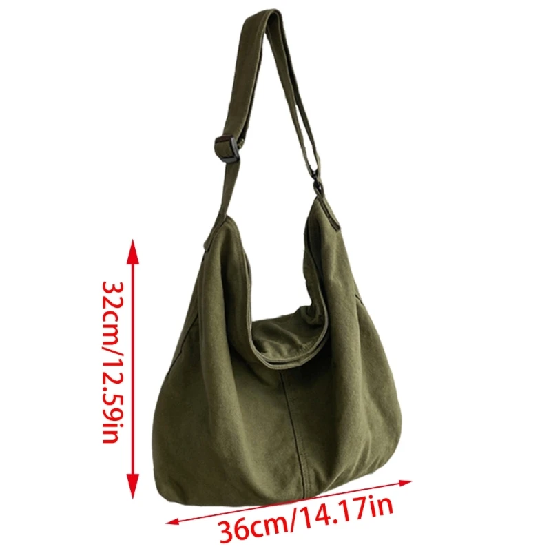 Canvas Shoulder Bag with Adjusted Strap for Women Mens Zippered Large Capacity Solid Color Crossbody Bag for School