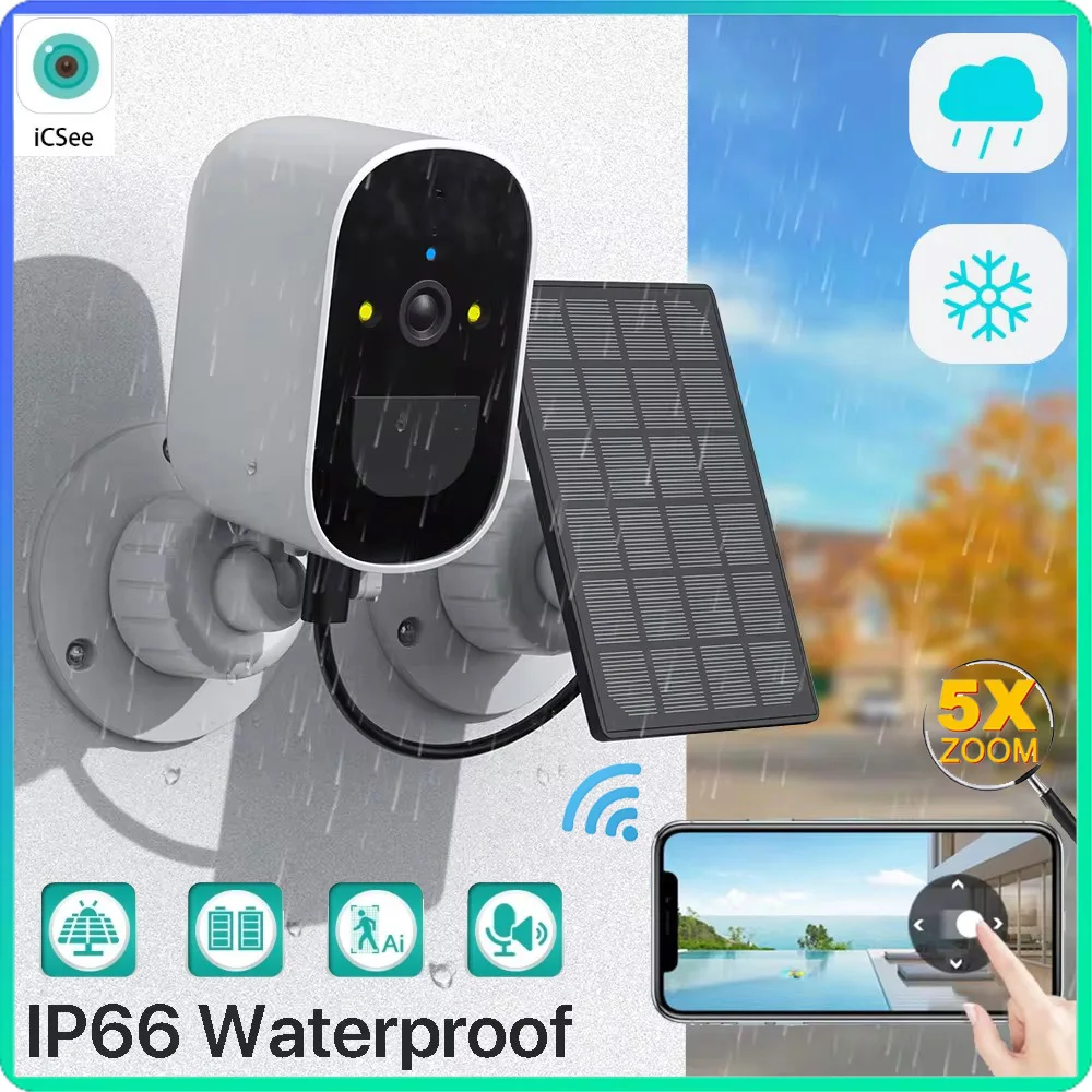 3MP WiFi Camera Solar Panel Battery Powered Wireless Outdoor Security 1080P HD CCTV Video Surveillance PIR Human Detection iCSee