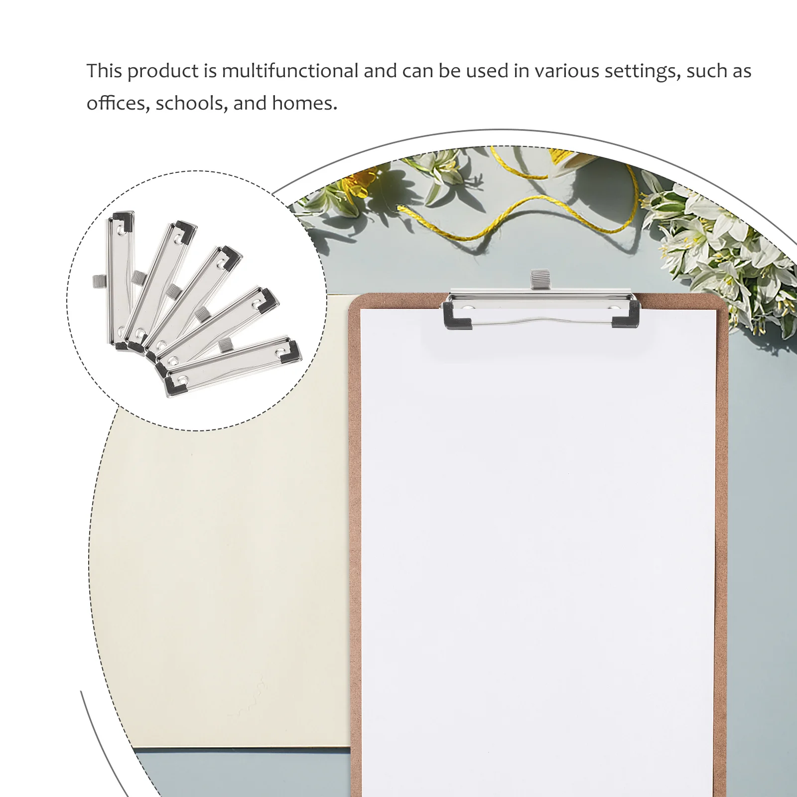 

5Pcs Metal Clipboard Clips Strong Clamping Mountable Clip Boards for Planner Document File Office Supply Work Use