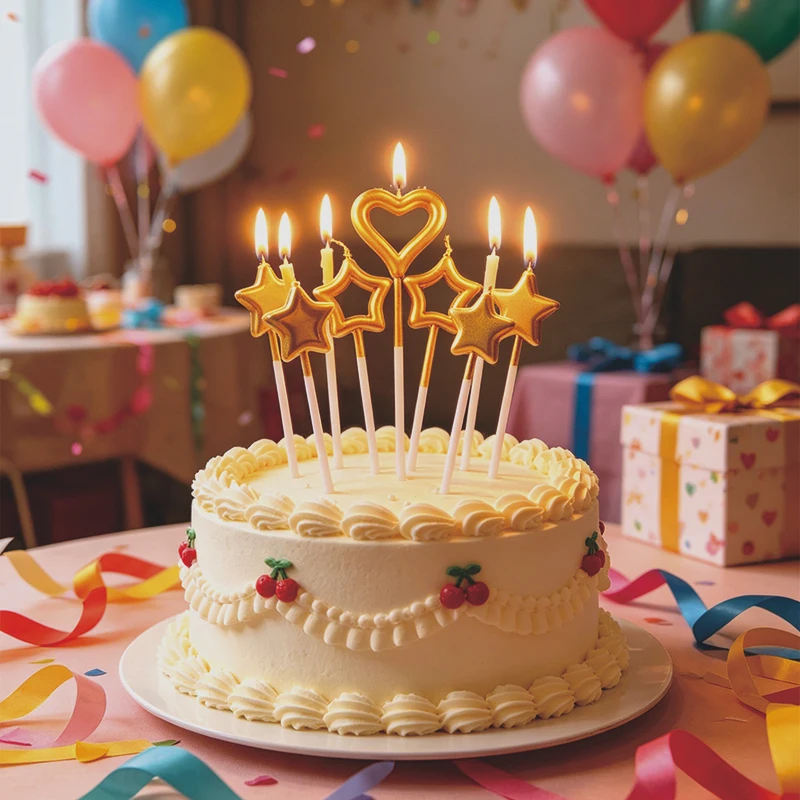 Pink Golden Star Birthday Party Cake Candle,Romantic Baking Decoration Creative Love Pentagonal Stars