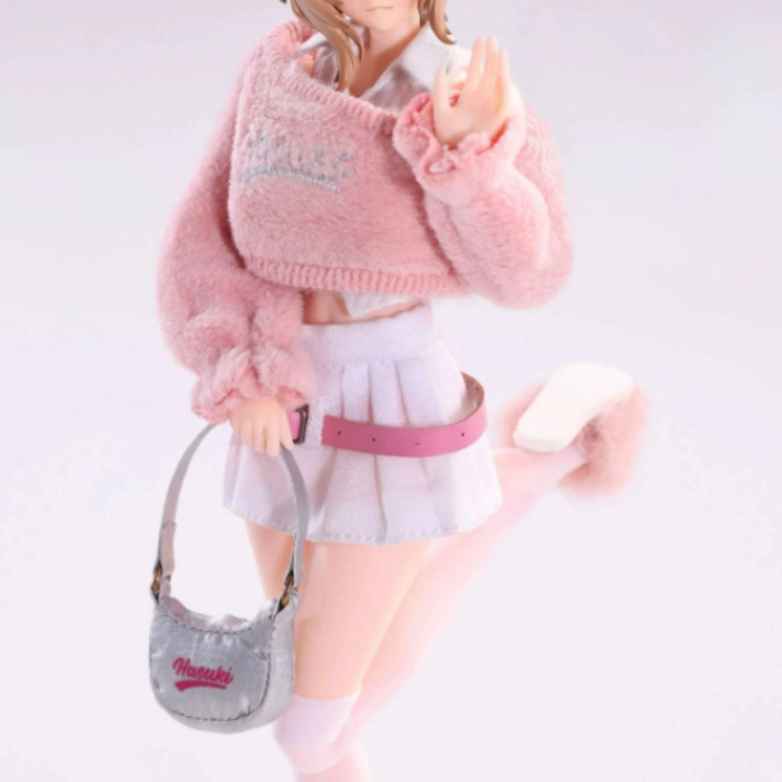 

1/12 Scale Doll Outfit Fuzzy 6 Inch Doll Clothes Layered Pink and White Outfit off-Shoulder Pleated
