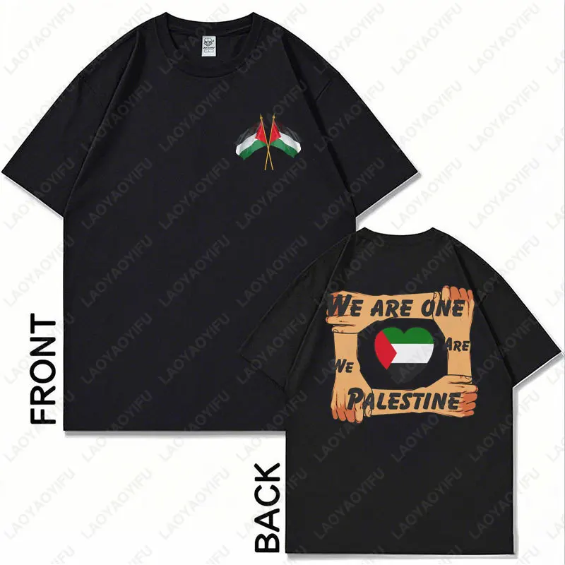 

Fashion Streetwear We Are One Palestine Unisex T Shirt High Quality Cotton Two-sided Printed Casual Wear Tee Men Woman Camisetas