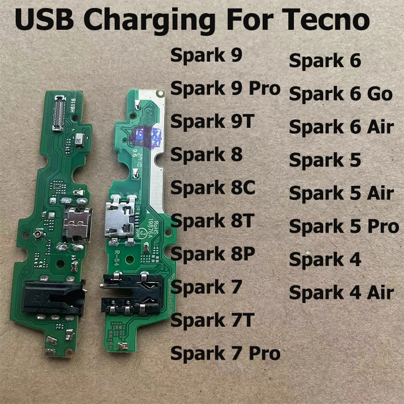 Placa de carregamento USB para tecno faísca 7, 6, 5, 4, ar ir, conector cabo flexível para faísca 8, 8c, 8p, 9, 9t pro