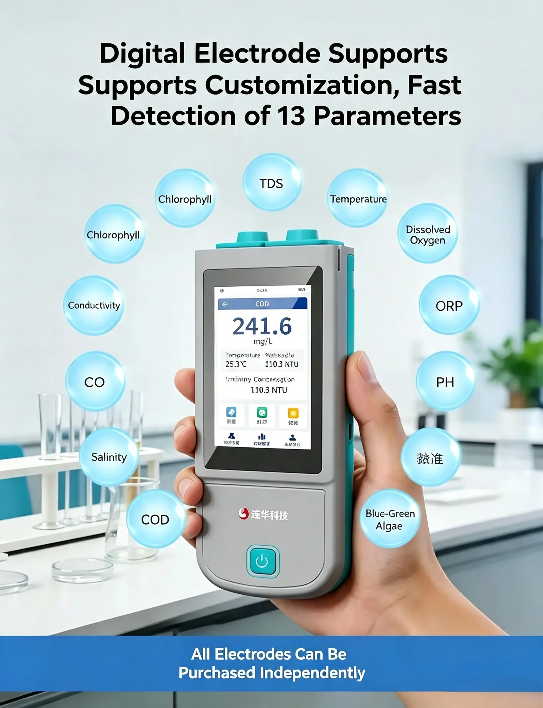 LH-E200 Portable Multi-Parameter Water Quality Meter Digital Electrode pH DO COD ORP Turbidity Water Quality Detector