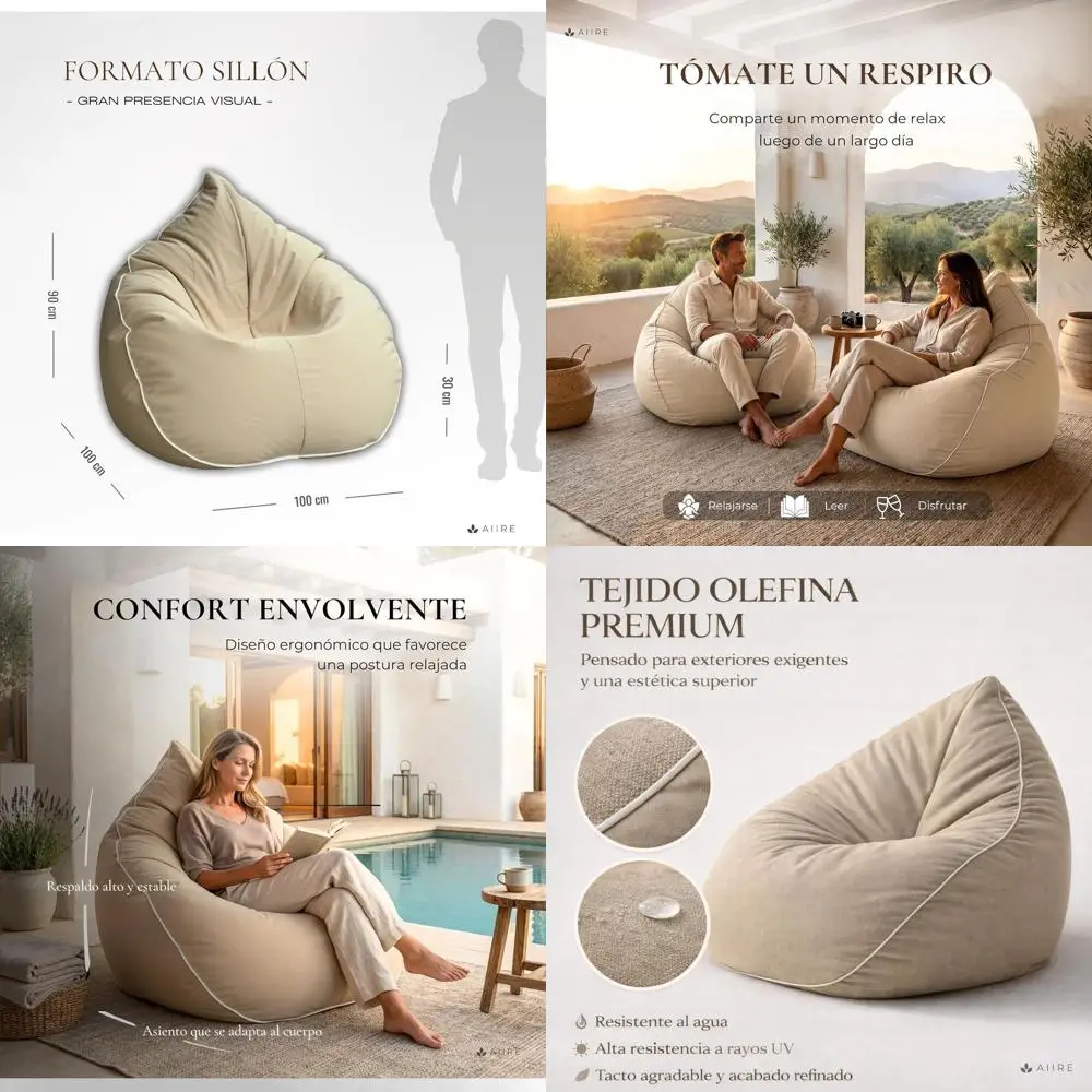 

XXL Outdoor Bean Bag Chair with Filling, Suitable for Garden, Terrace, or Pool, Beige [100 x 100 x 90]