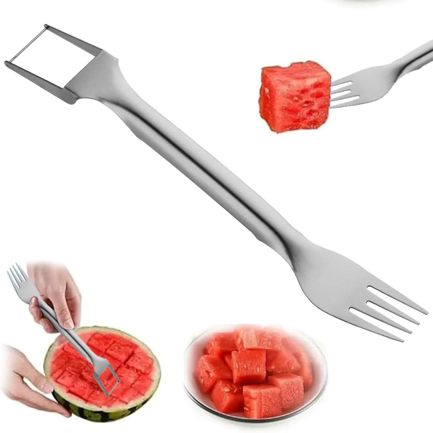 2 in 1 stainless steel watermelon fork slicer, watermelon , watermelon slicer, fruit , fruit fork slicer, fruit slicer, kitchen
