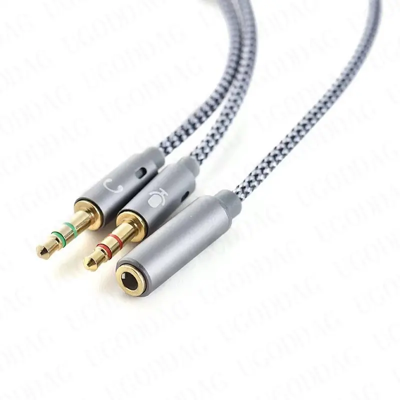 Headphone Splitter Cable for Computer 3.5mm Female to 2 Male 3.5 Jack Mic Audio Y Splitter Microphone Adapter Aux Cable