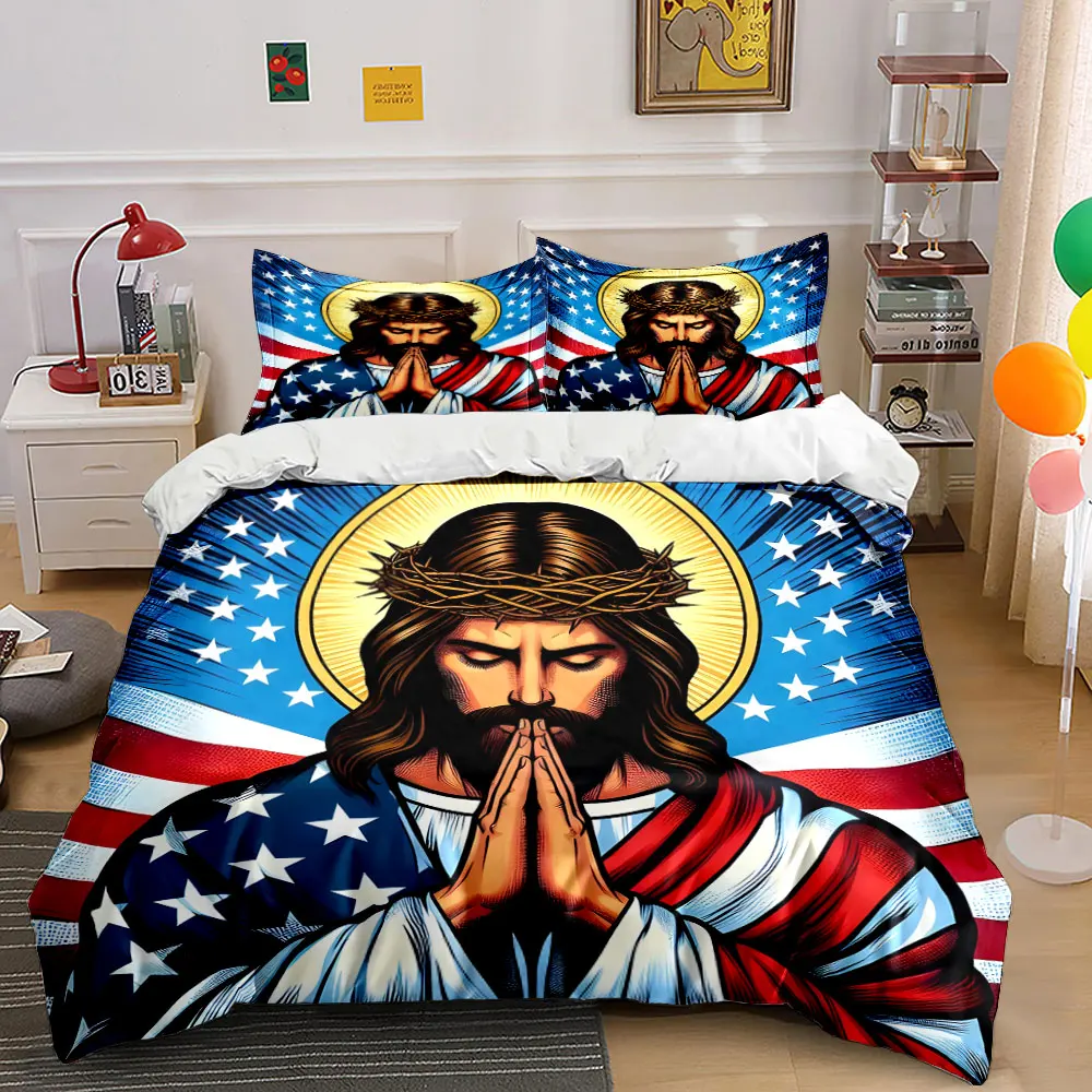 American Flag Jesus Christ Art Set of 3 Artwork Bedding Set