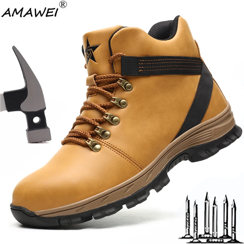 Fashion Safety Shoes Men Boots Steel Toe Shoes Men Puncture-Proof Work Sneakers Male Shoes Work Boots Indestructible Footwear