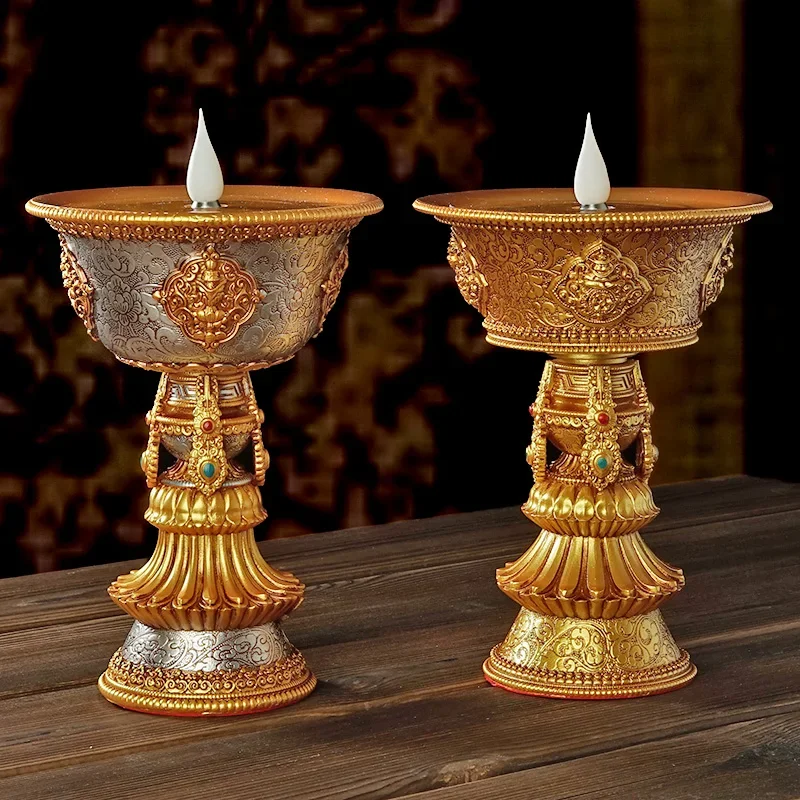 Rechargeable Candle Holder Tibetan Electronic Butter Lamp Buddhist Table Centerpiece Led Simulated Flame Home Decorative