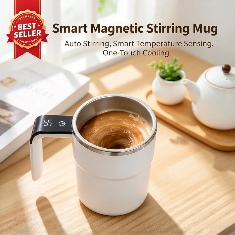 380ML Magnetic Self Stirring Coffee Mug IP67 Waterproof USB Charging Electric Mixing Cup Digital Display for Coffee Cocoa