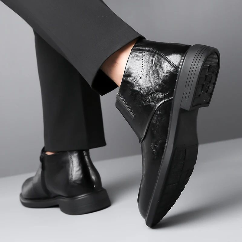 Autumn and winter men\'s leather shoes Classic and versatile minimalist style Daily business and office Outdoor Warm Short  Boots