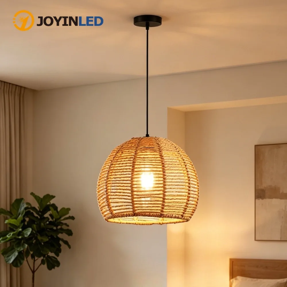 

Boho Wicker Chandelier Rattan Pendant Lamp Kitchen Island Farmhouse Pendant Lighting with Hand Woven Wicker Shade Light Fixtures