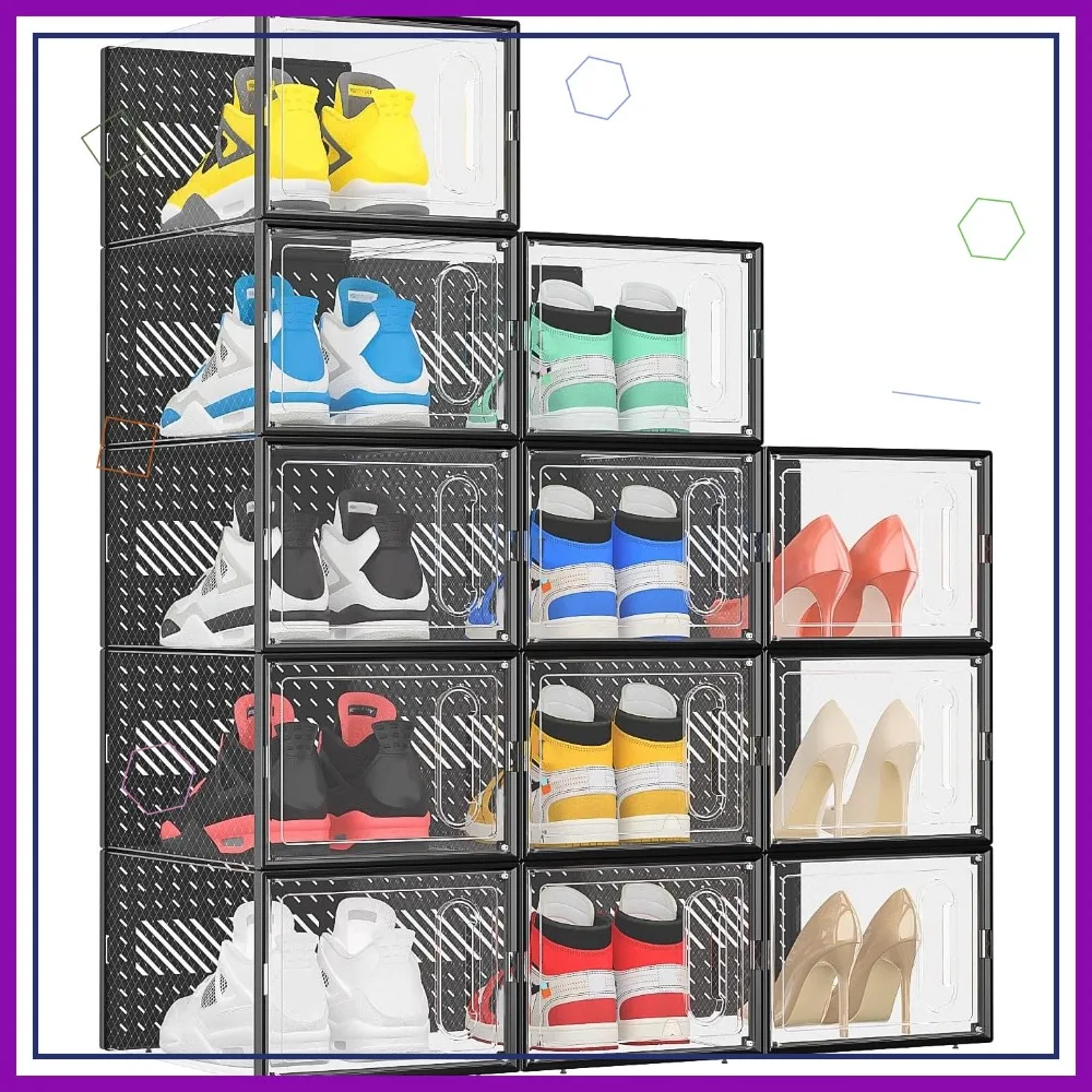 

Магнитные коробки для обуви X-Large, штабелируемый органайзер для хранения из 12 штук для шкафа, прозрачный пластиковый контейнер для кроссовок