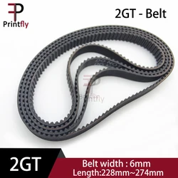 Printfly 2GT 2M GT2  Timing belt Pitch length 228/230/232/234/236/238/240/242/244~266/268/270/272/274 Width 6mm Rubber closed