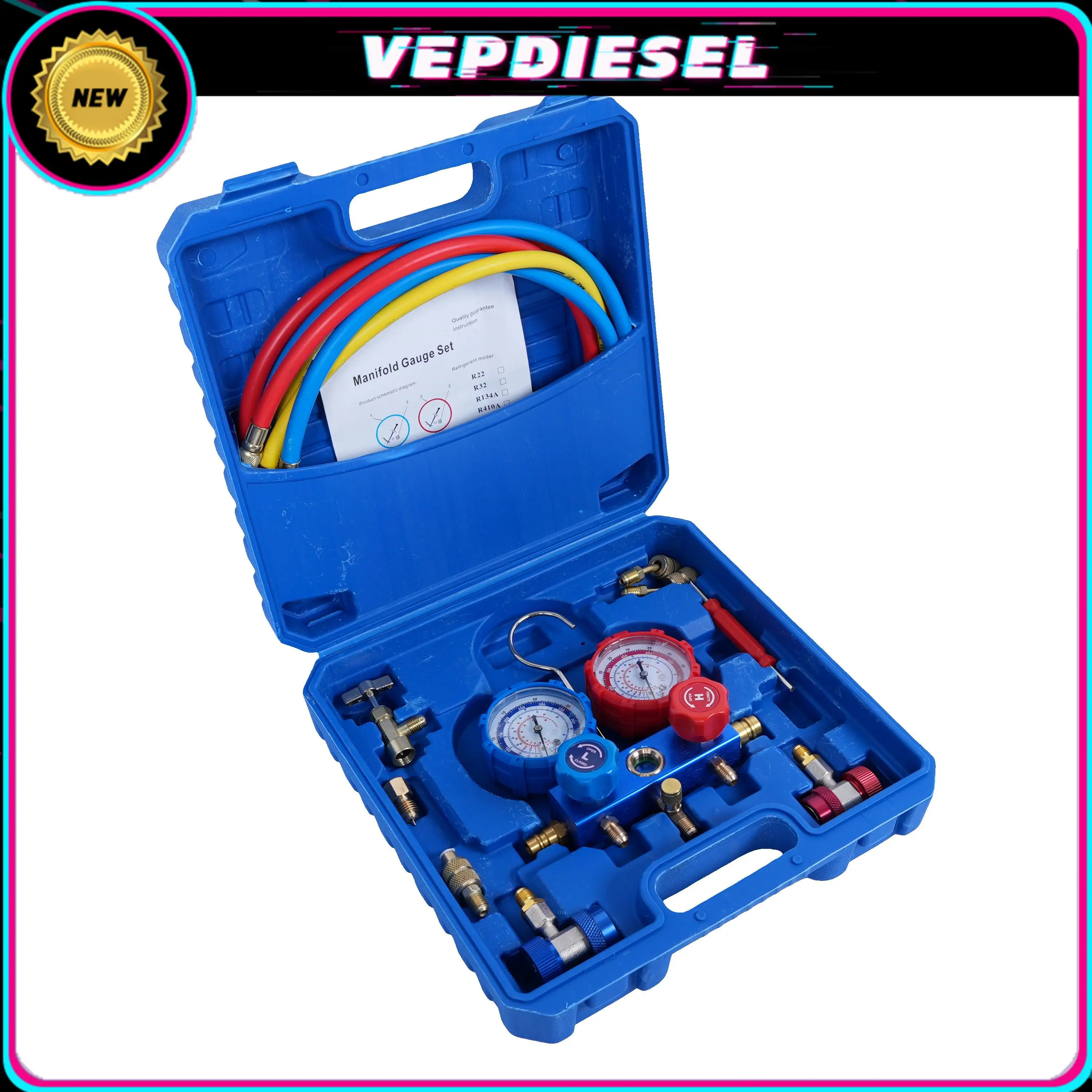 3 Valve Automotive Air Conditioning Diagnostic Manifold Gauge Set Will For R1234YF R134A R404A Refrigerants Car Freon Charging
