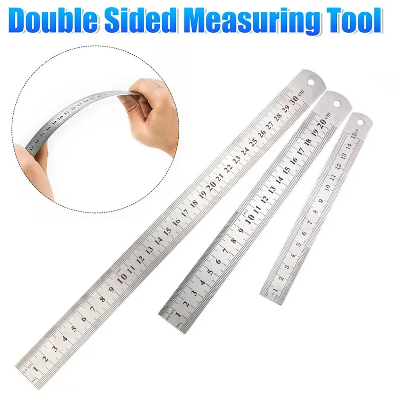 Straight Ruler Stainless Steel Ruler School Stationery Drafting Supplies Hand Measuring Precision Double Sided Measuring Office