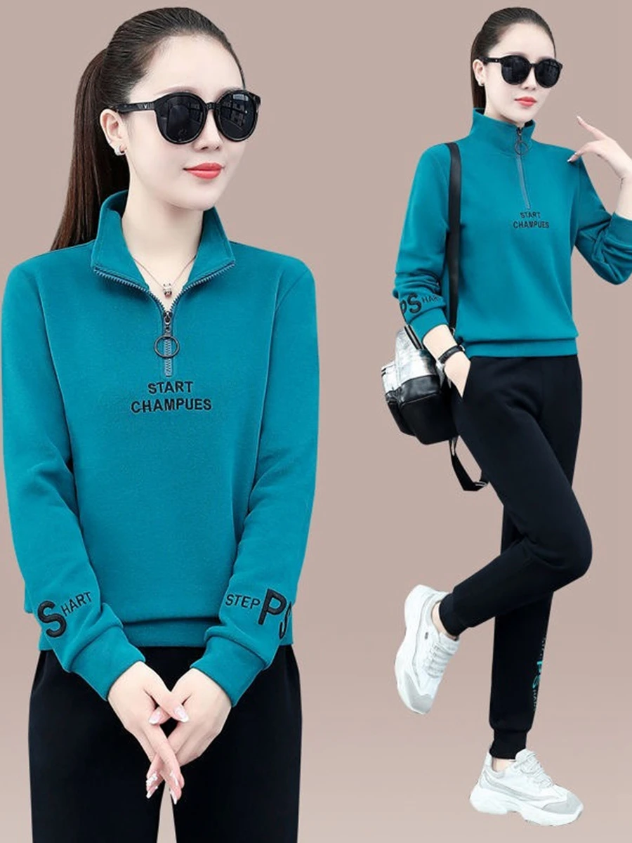 Women'S Fashion Sweatshirts - ファッショナブルなスポーツウェアセット レディース 長袖 スタンドカラー カジュアル ランニングスーツ