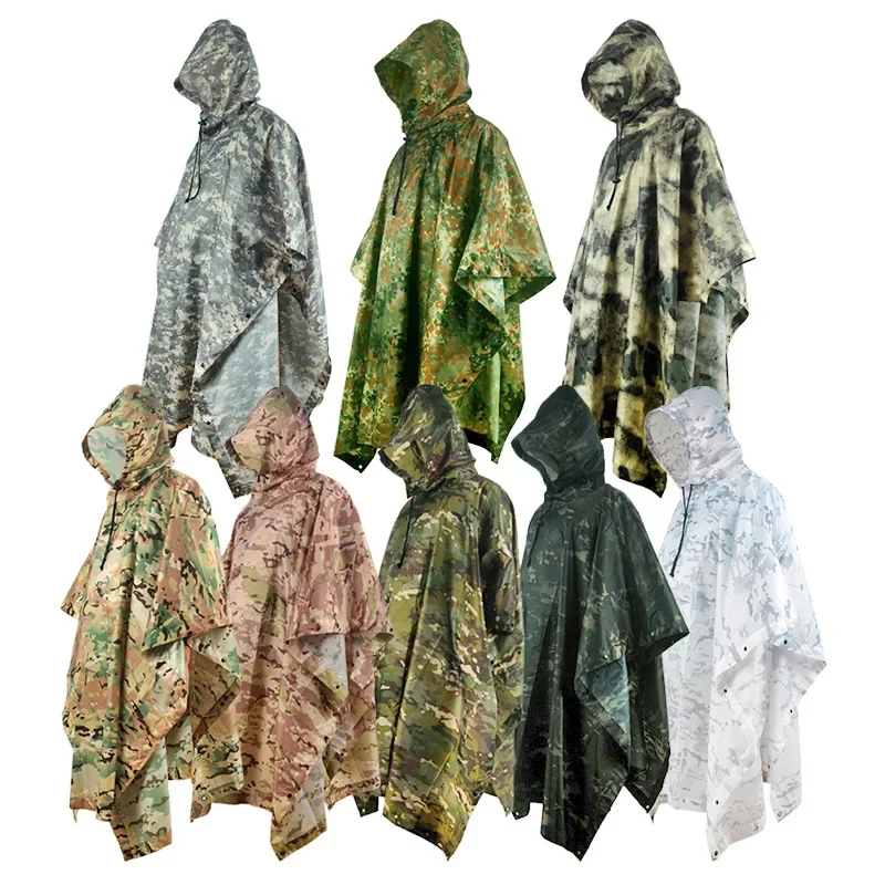 

Уличная дышащая дождевик с капюшоном, камуфляжное пончо, тактический плащ для кемпинга, пешего туризма, охоты, наблюдения за птицами, дорожные дождевики