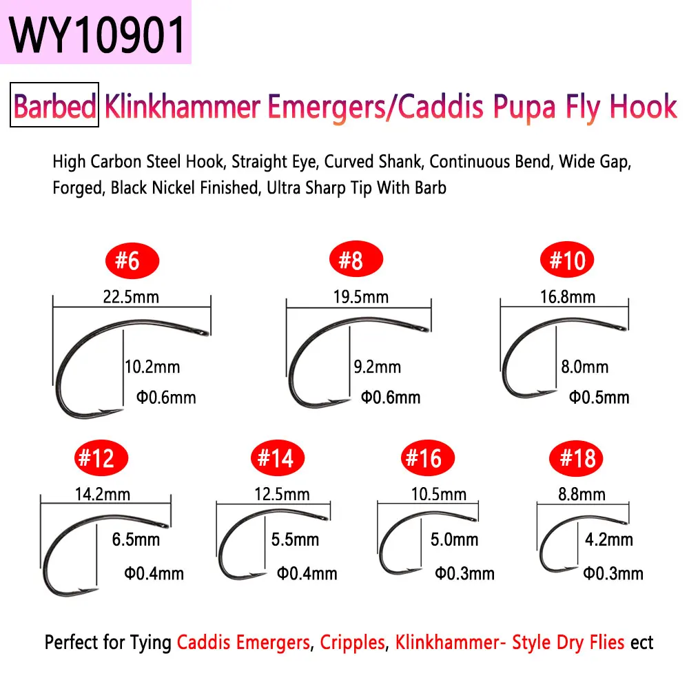 Bimoo 50pcs High Carbon Steel Barb Barbless Fly Tying Hook For Dry Wet  Nymph Jig Nymph Streamer Caddis Fly Trout Fishing Lures