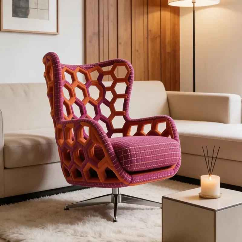 Modern Luxury Honeycomb Swivel Decorative Chair Orange Purple Hexagonal Wingback Armchair for Living Room Home Furniture