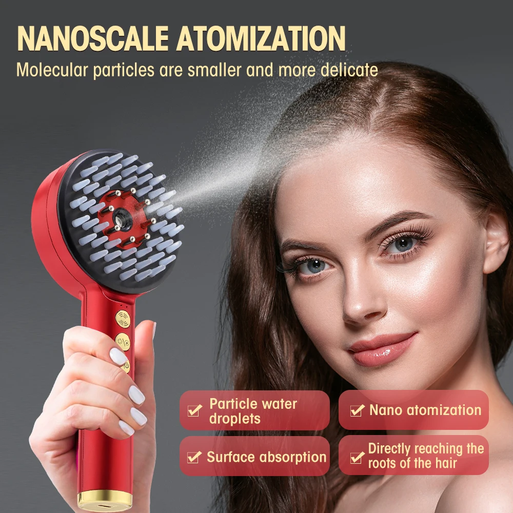 Head Scalp Massage for Hair Growth Microcurrent Nano Spray Massage Bursh 630nm Red Blue Light Vibrating Massager for Hair Care