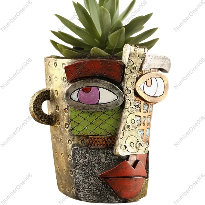 Vintage Face Planter Colorful Resin Succulent Pot Antique Art Decor​