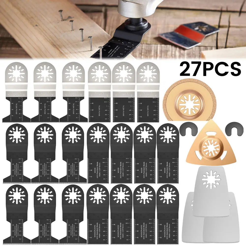 

27pcs Oscillating Saw Blades High Carbon Steel Cutter Oscillating Multi Tool DIY Universal Metal Wood Plastic Cutting Saw Blade