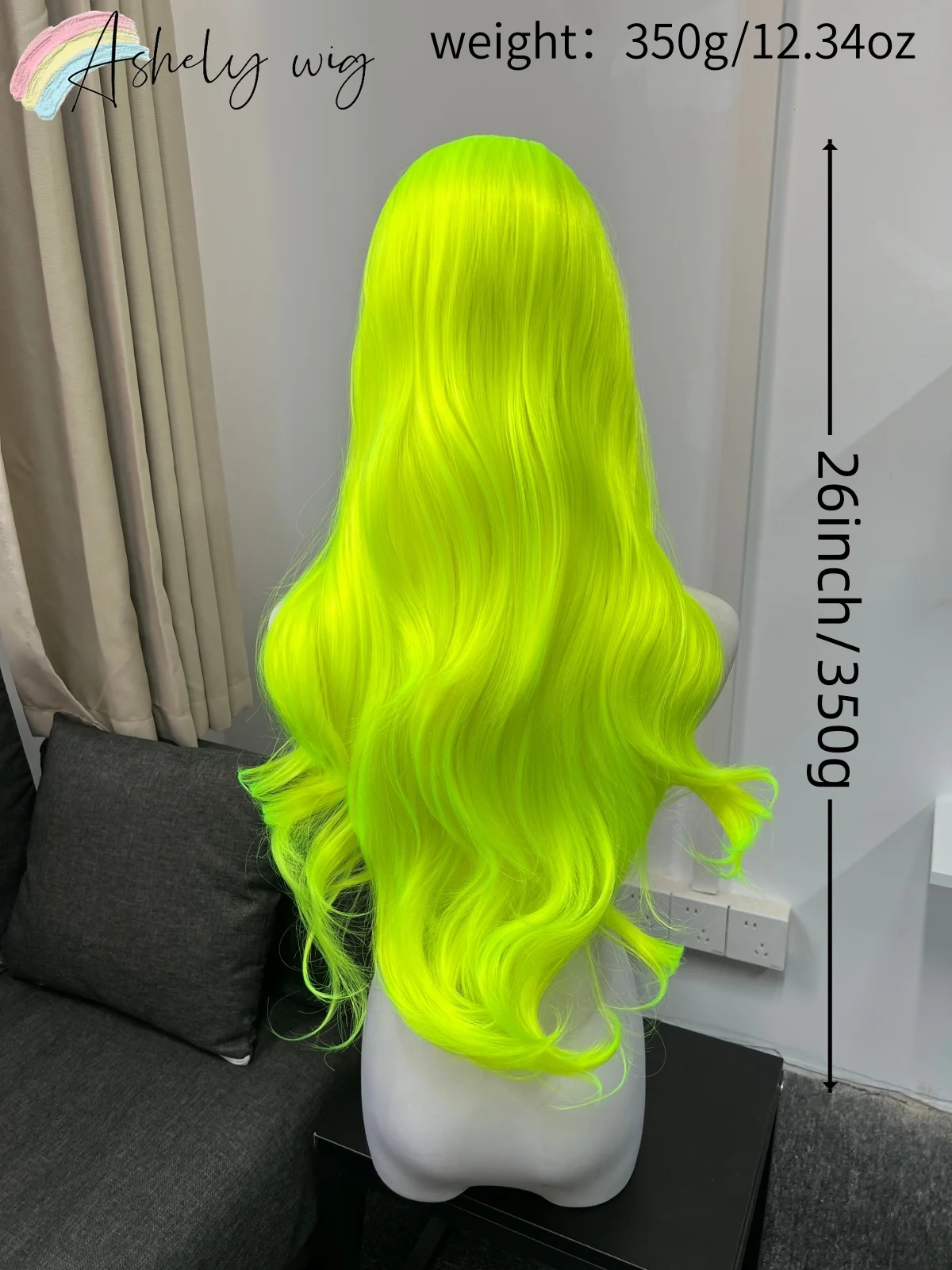 Fluorescent Green Wig for Women Long Wavy 13x4 Lace Front Wigs Natural Looking Free Part 26nch Synthetic Lace Wig for Halloween