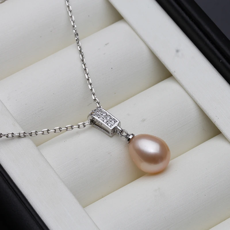 Natural Freshwater Pearl Pendant Necklace For Women,Wedding Moon Pendant 925 Silver Chain Necklace Gift