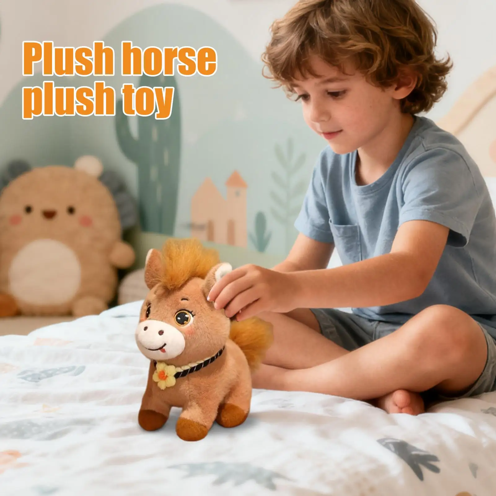 말 인형 큰 눈 귀여운 장식품 봉제 말 교실용 부활절 할로윈 크리스마스 생일 장식 침실 유아방 놀이방