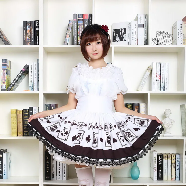 high-waist-japanese-style-punk-poker-card-strap-lolita-pleated-short-skirt-lace-half-body-skirt-sweet-style-a-line-polyester