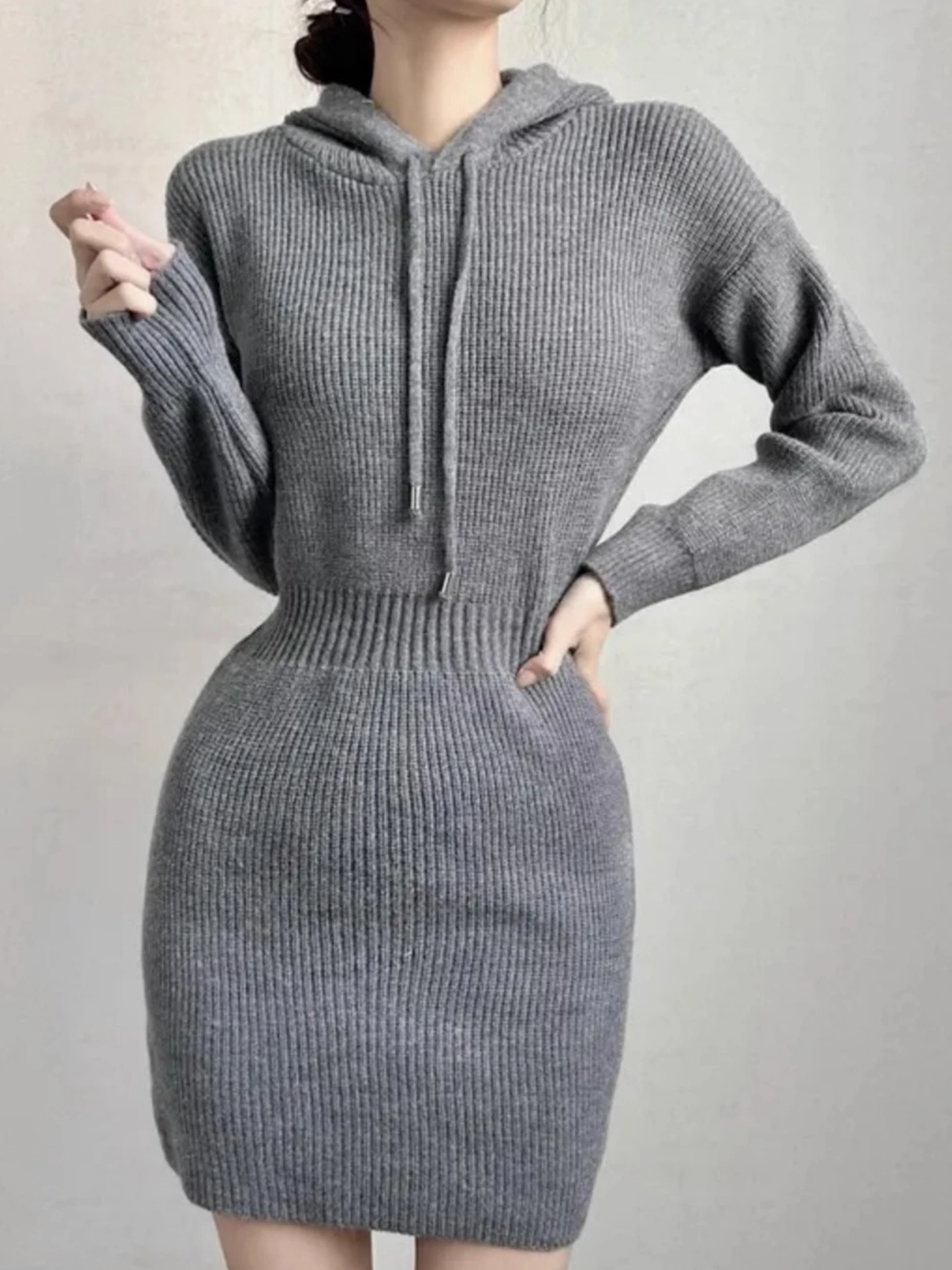 Ay com capuz de malha dr feminino outono inverno simples elegância cintura cinching emagrecimento camada base camisola ort dr