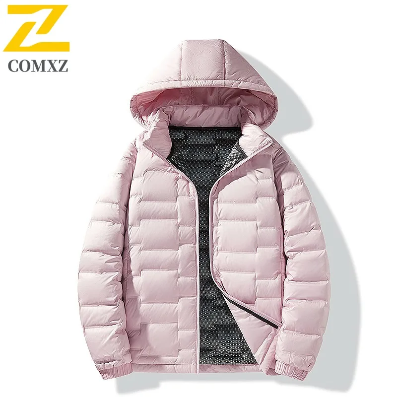 COMXZ Lightweight Down Jacket Couple White Duck Down Camping Padded Jacket Fashion Versatile Casual Thin Windproof Padded Coat