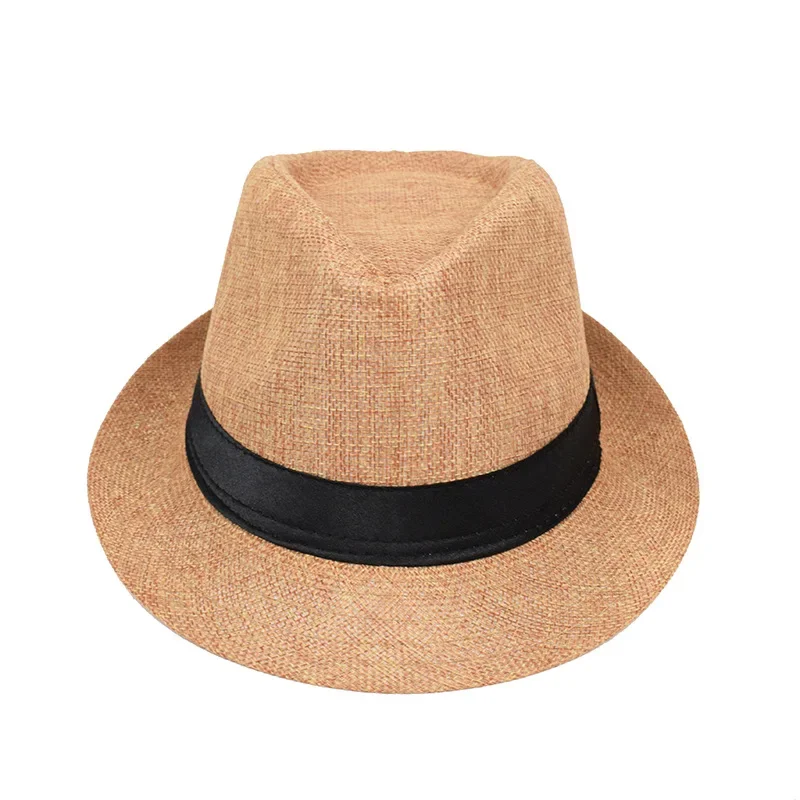 1 szt. Męski i damski kapelusz jazzowy w stylu brytyjskim, lniany, jednolity kolor, cylinder z podwiniętym brzegiem, styl dla par, przeciwsłoneczny, oddychający kapelusz z siateczki.