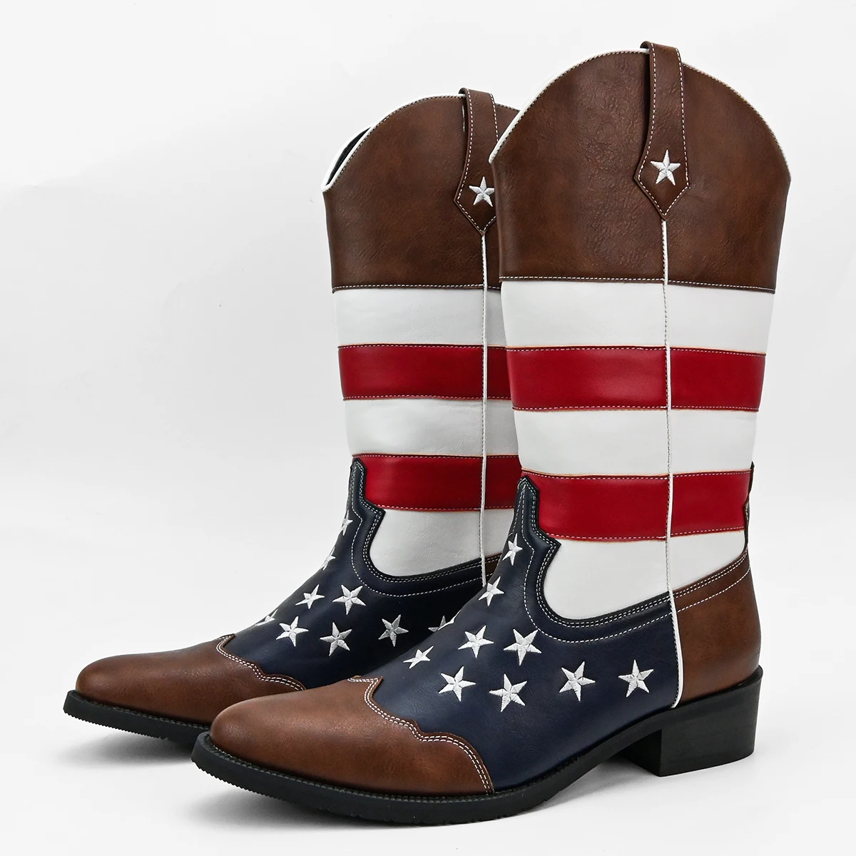 Men's Unique Personalized Design Western Cowboy Boots Geometric Pattern Sleeve Knight Boots