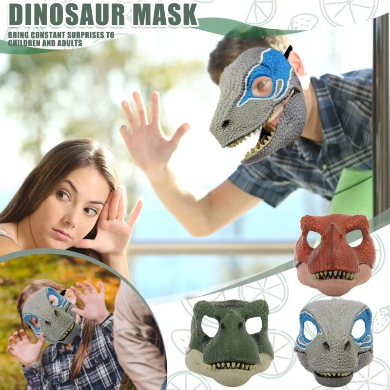 Dinosaur Mask Moving Jaw Movable Halloween Decor Tyrannosaurus Rex Mask Open Mouth Lifelike Dragon Latex Mask For Adult Gifts