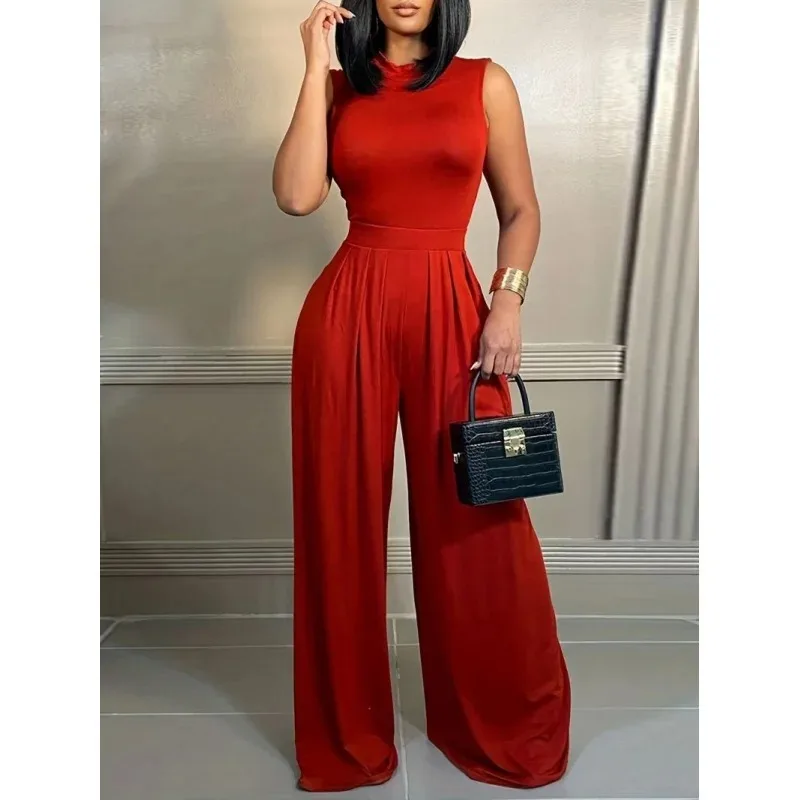 

Summer European and American Hot Sale Casual Simple Jumpsuit Slim Fit Sleeveless Jumpsuit