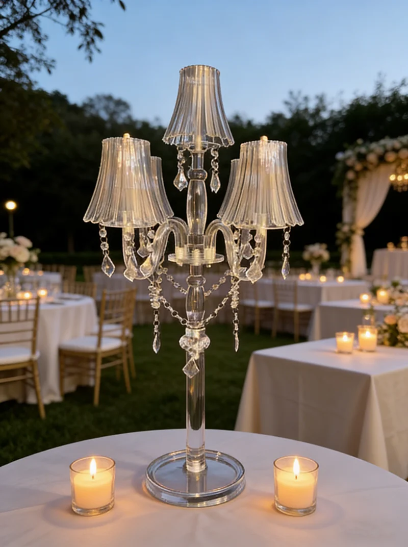 Luxuriöser Kerzenhalter im französischen Stil aus Acryl, elegantes europäisches Tischdekorationselement für Hochzeiten, Bankette, Partys und den Esstisch zu Hause. – Detail 5