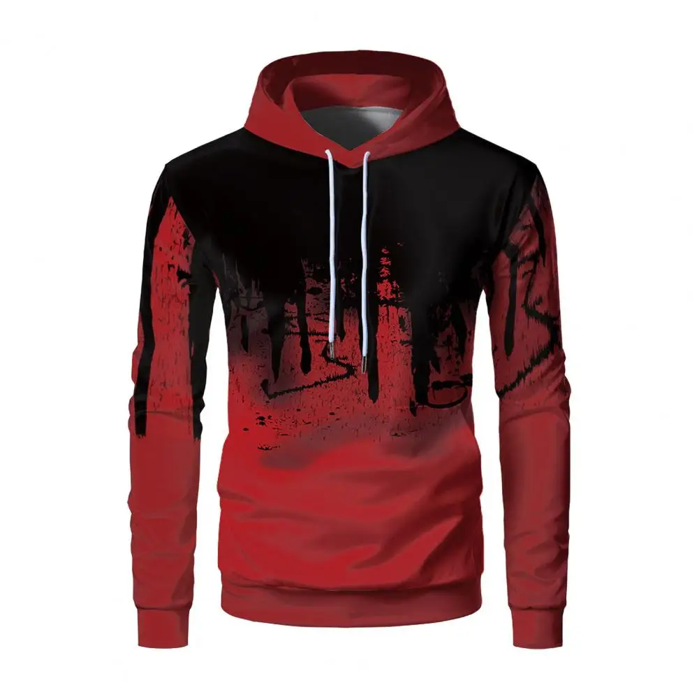 

Men Printed Hoodie Loose Fit Hooded Sweatshirt Men's 3d Contrast Color Printing Sport Hoodie with Drawstring Hood Elastic Cuff